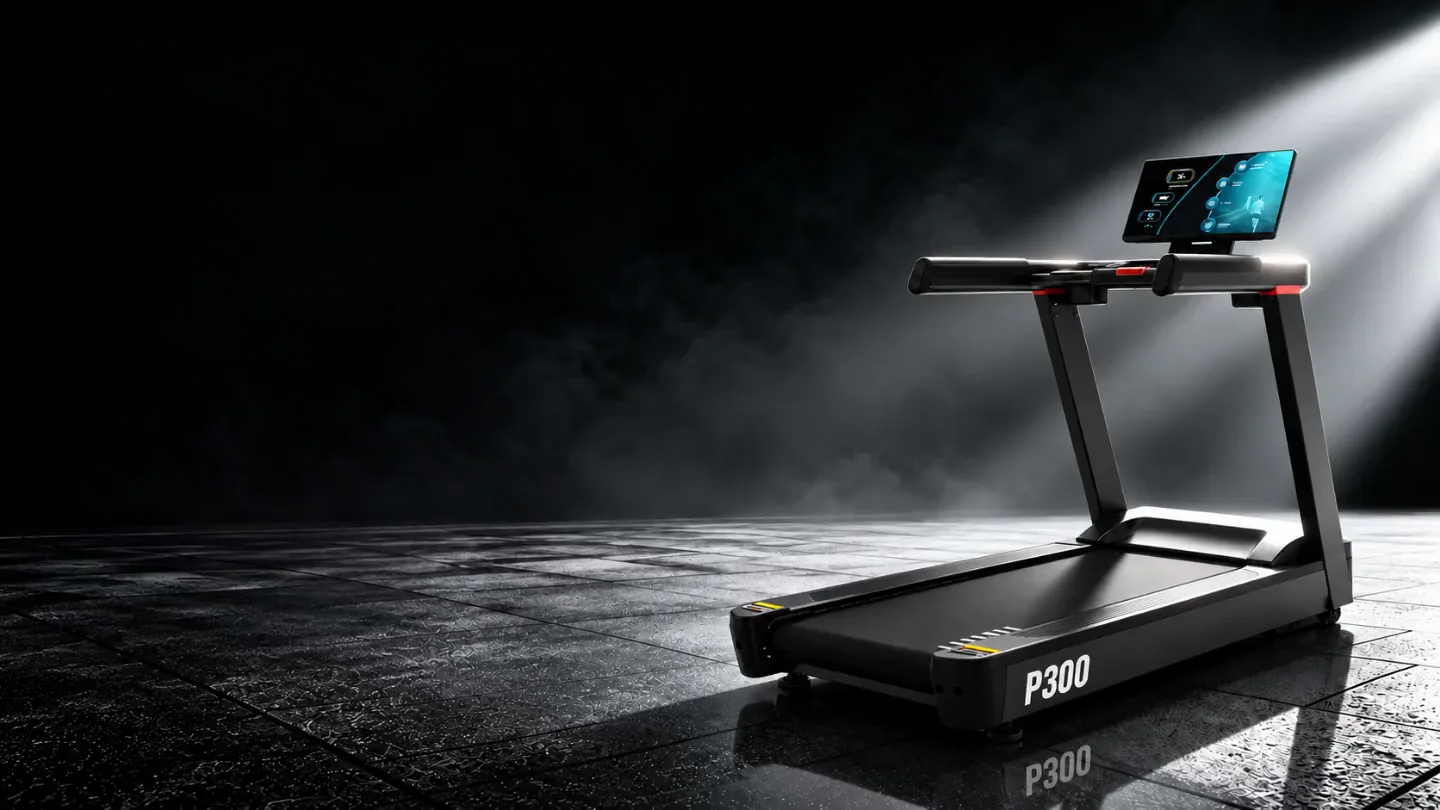 P300 commercial treadmill in a dark training environment