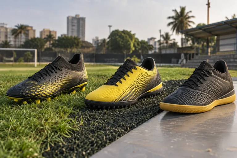 Unbranded football footwear illustrating different outsole patterns