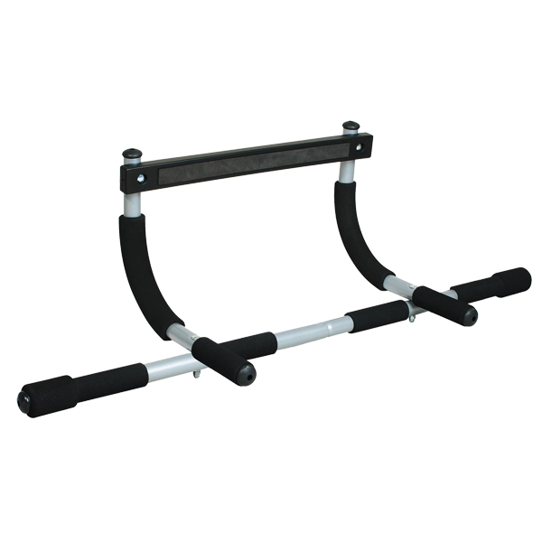 Doorway workout bar with padded grips and an upper support bar