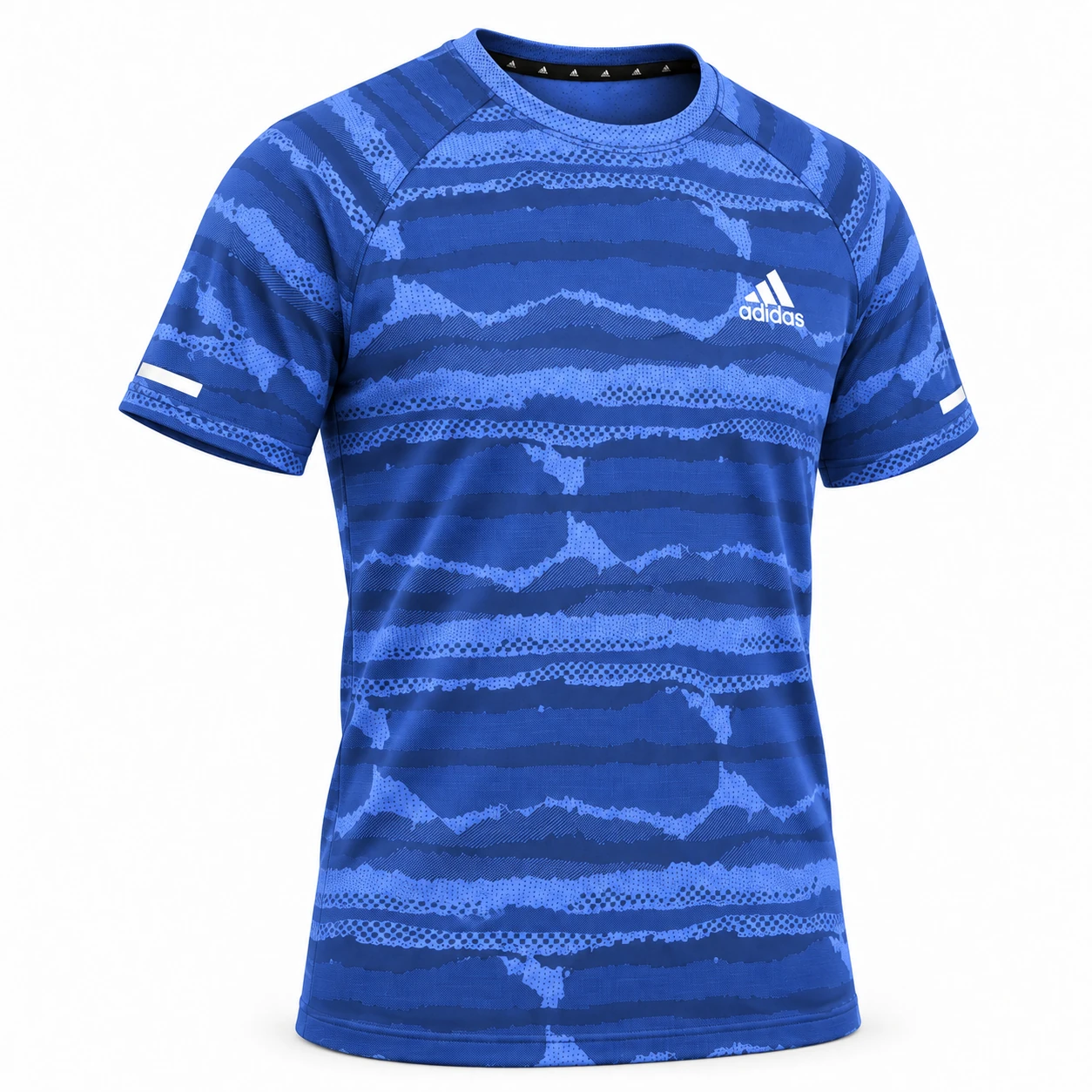 Adidas Abstract Stripe Training T-Shirt in Blue – angled front view studio mockup