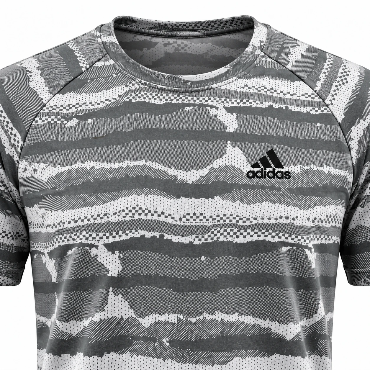 Adidas Abstract Stripe Training T-Shirt in Grey – chest print close-up studio mockup