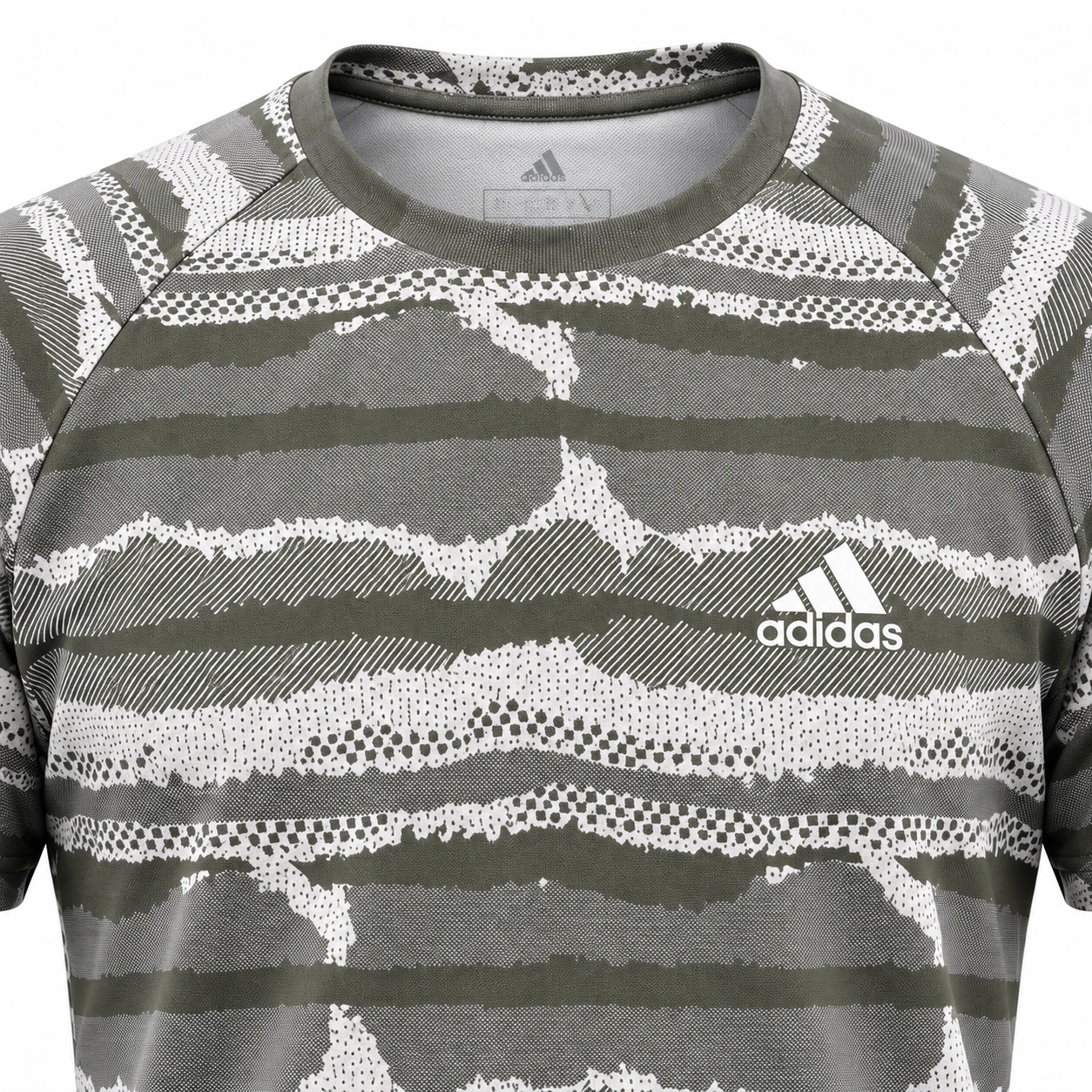 Adidas Abstract Stripe Training T-Shirt in Olive – chest print close-up studio mockup