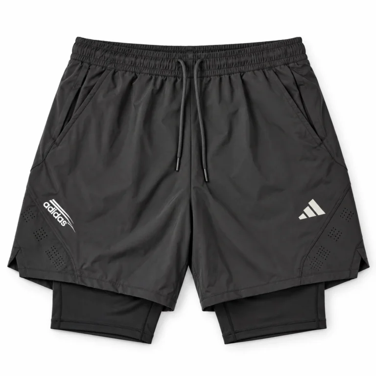 Adidas Perforated-Panel 2-in-1 Shorts – Black, front studio mockup