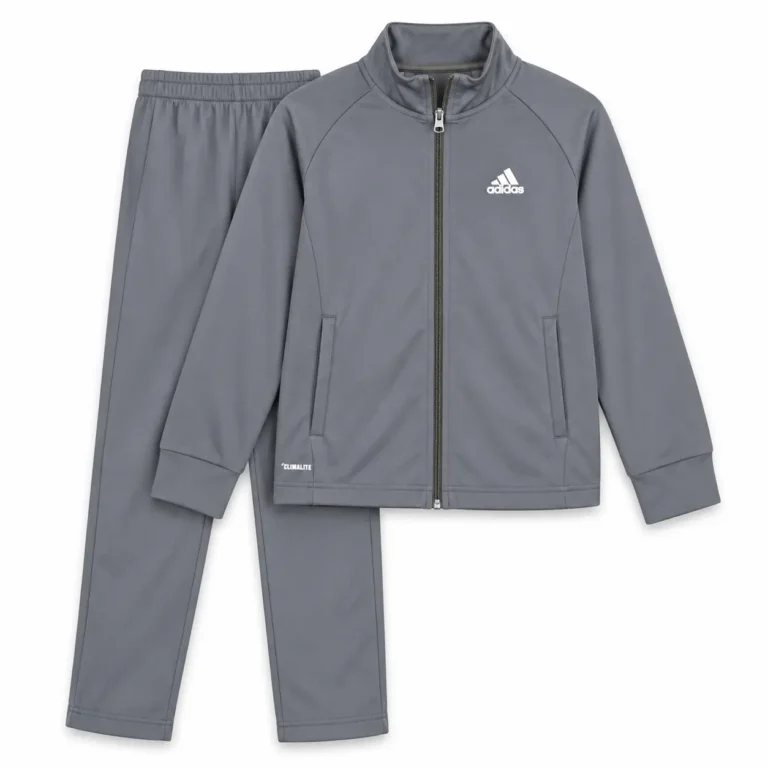 Adidas Plain Full-Zip Tracksuit in Grey — jacket and matching trousers, cleaned stock photo