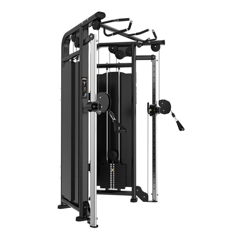 BH22 functional trainer side view showing pulley adjustment rails and weight stack