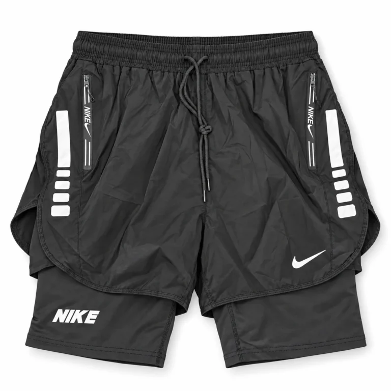 Nike Bar-Print 2-in-1 Shorts – Black, front studio mockup