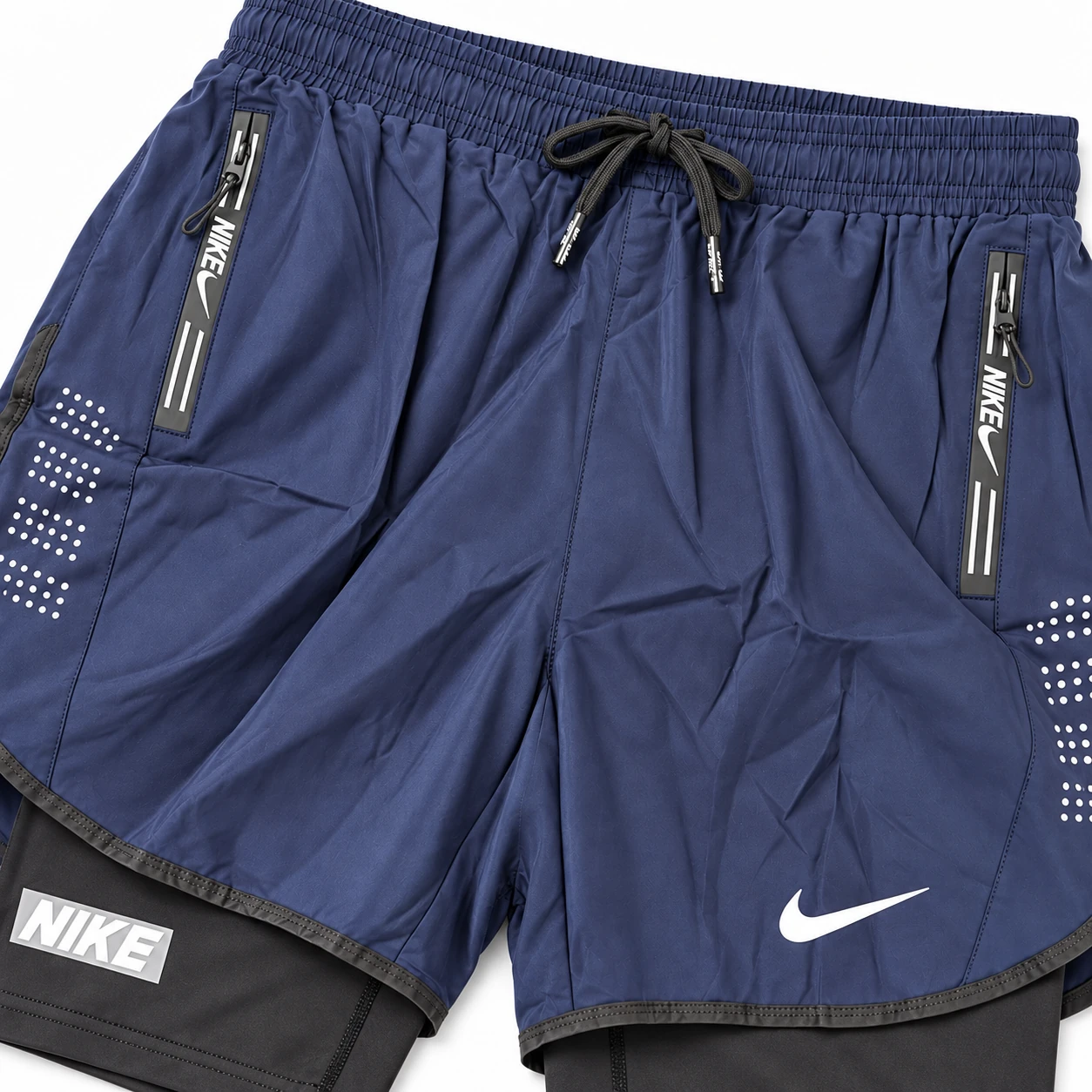 Nike Dot-Print 2-in-1 Shorts – Navy, detail studio mockup