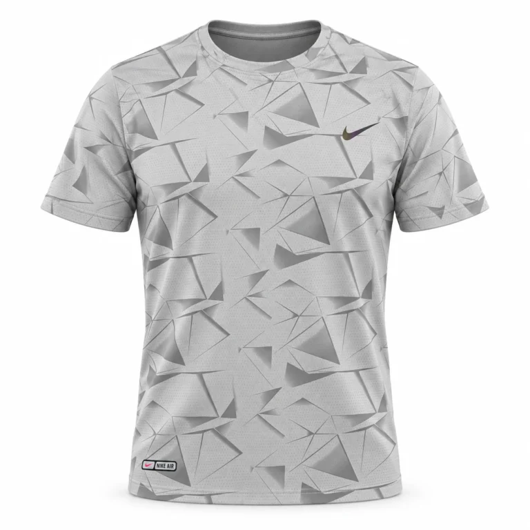 Nike Geometric Print Training T-Shirt in Light Grey – front view studio mockup
