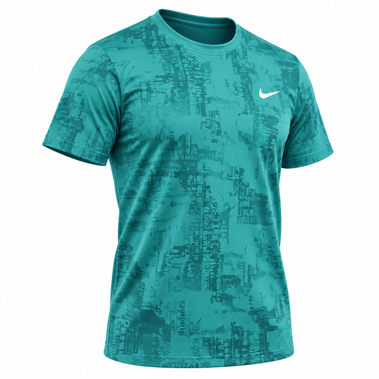 Nike Typography Print Training T-Shirt – Teal in Teal – angled front view studio mockup