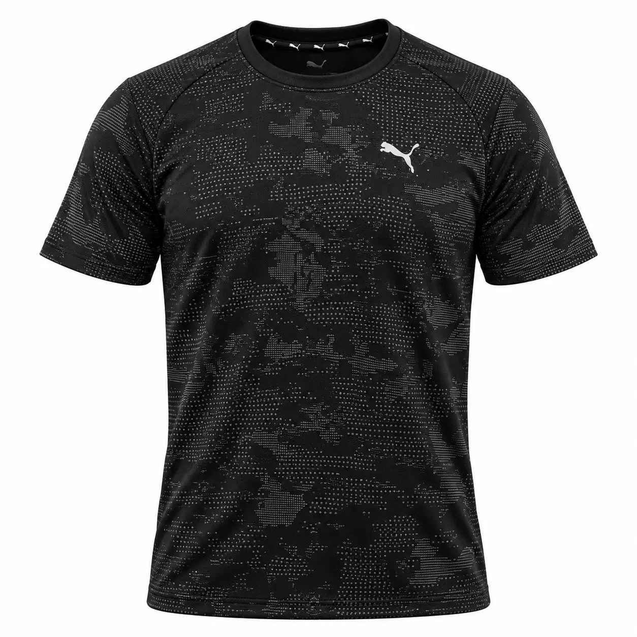 Puma Cat Logo Camo Training T-Shirt in Black — illustrative colour visualisation