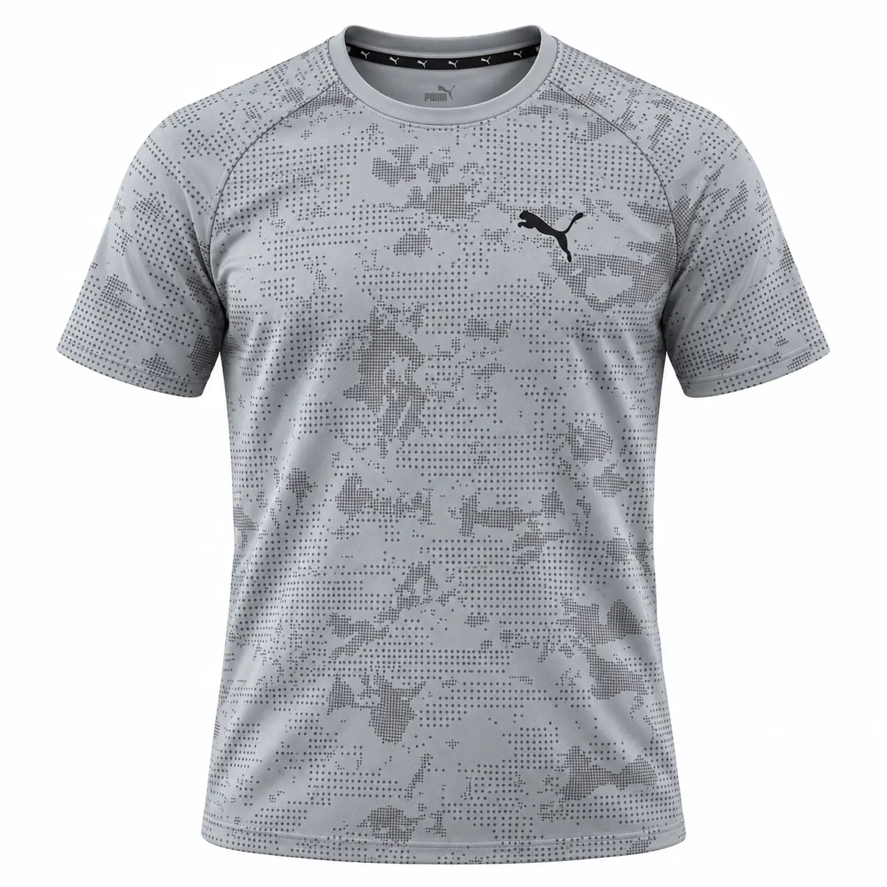 Puma Cat Logo Camo Training T-Shirt in Grey — illustrative colour visualisation
