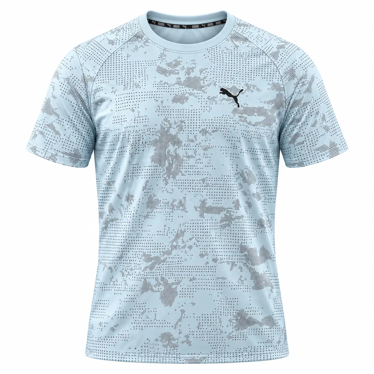Puma Cat Logo Camo Training T-Shirt in Light Blue — front view studio mockup