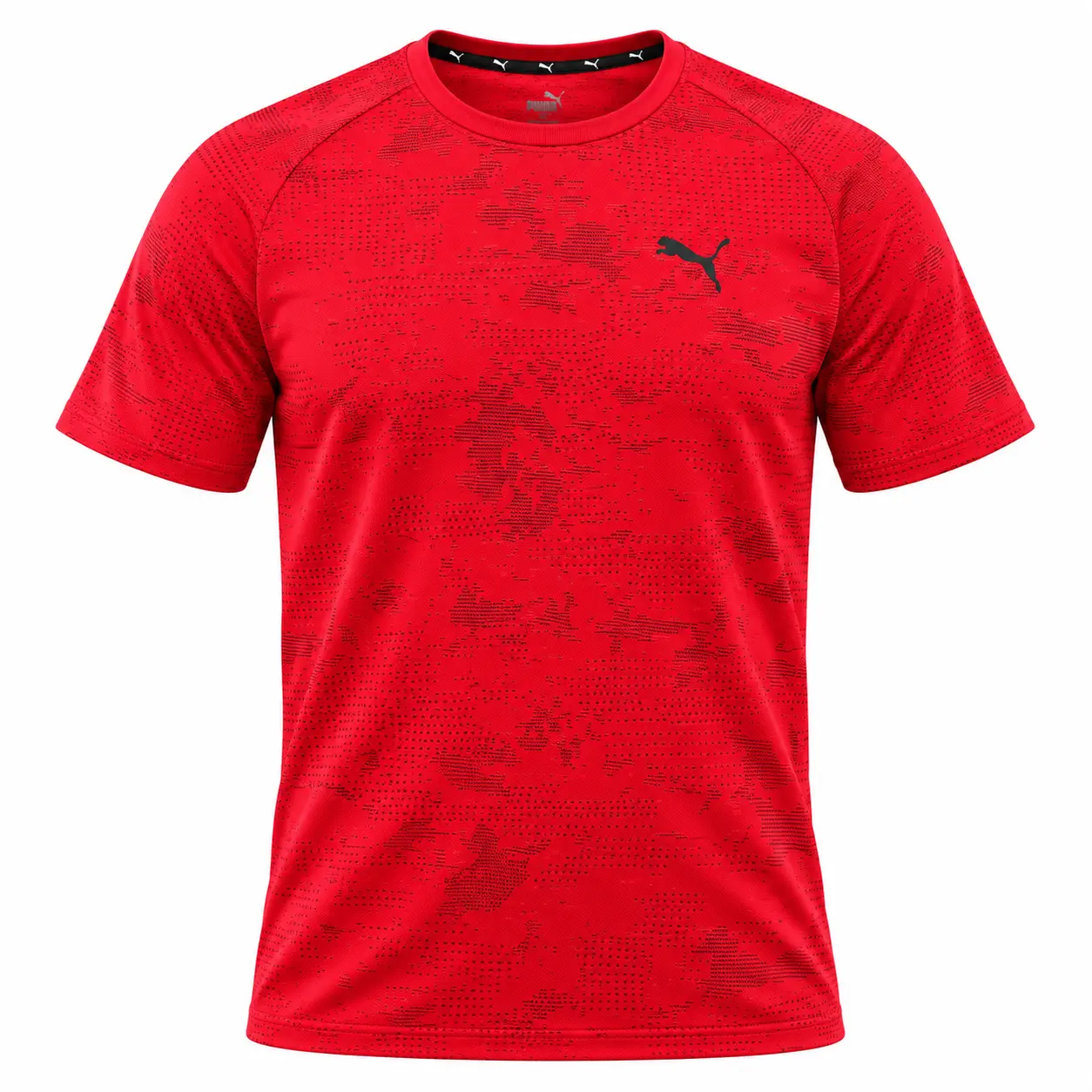Puma Cat Logo Camo Training T-Shirt in Red — front view studio mockup