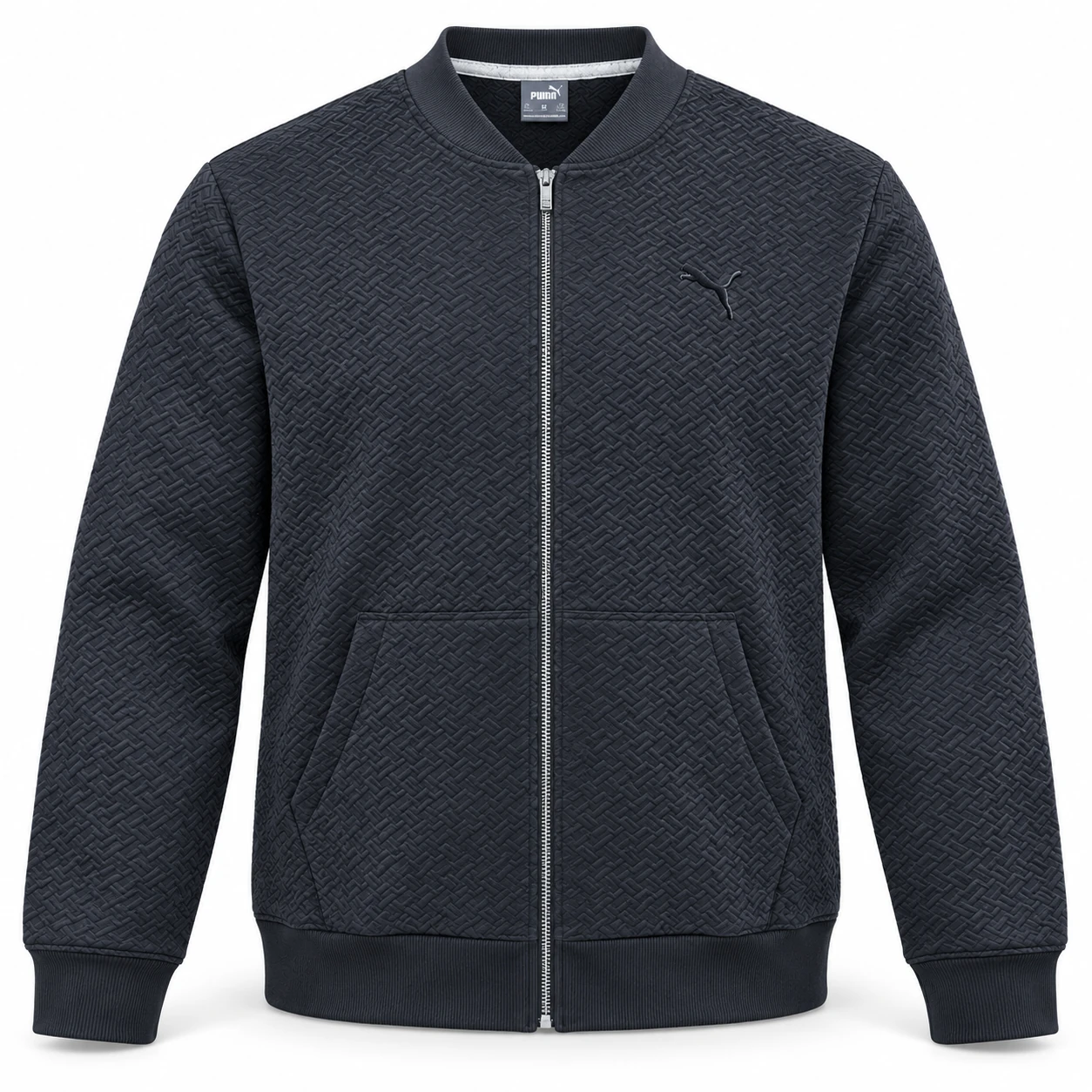 Puma Geometric-Textured Zip Jacket in Charcoal – front studio mockup