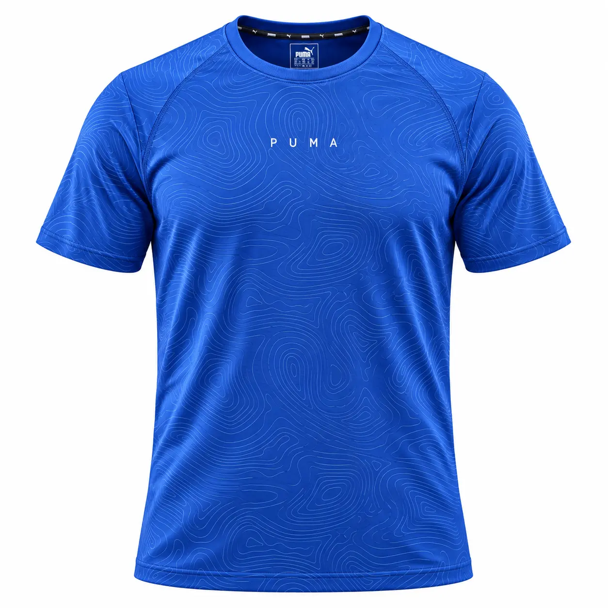 Puma Contour Print Wordmark Training T-Shirt in Royal Blue — front view studio mockup