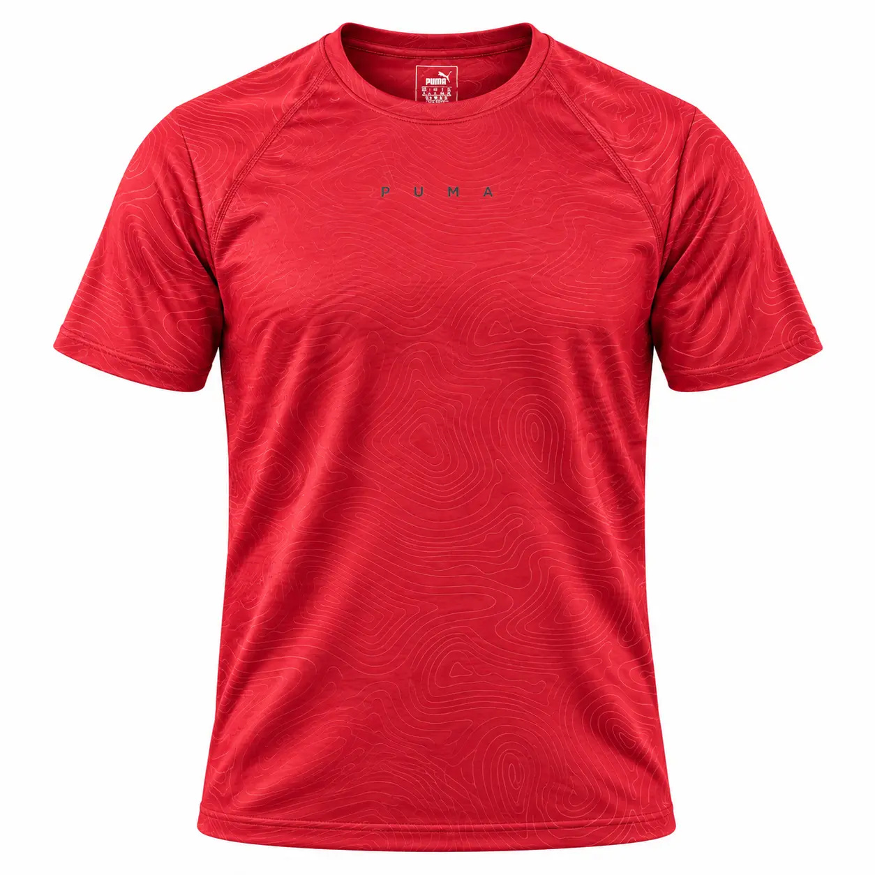 Puma Contour Print Wordmark Training T-Shirt in Red — front view studio mockup