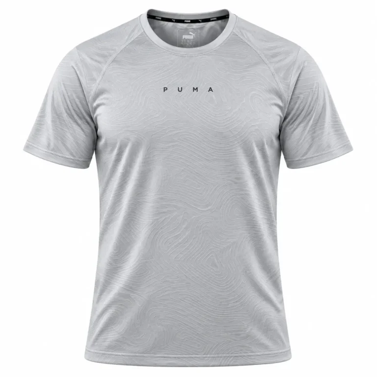 Puma Contour Print Wordmark Training T-Shirt in Silver Grey — front view studio mockup