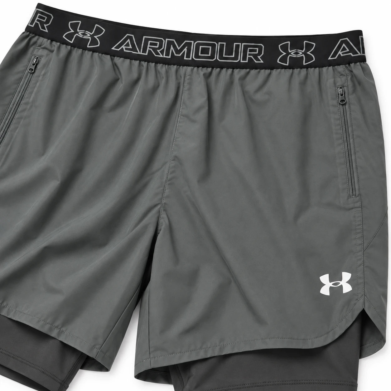 Under Armour Logo-Waistband 2-in-1 Shorts – Dark Grey, detail studio mockup