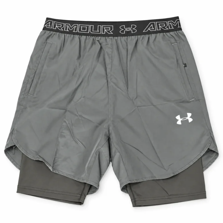 Under Armour Logo-Waistband 2-in-1 Shorts – Grey, front studio mockup