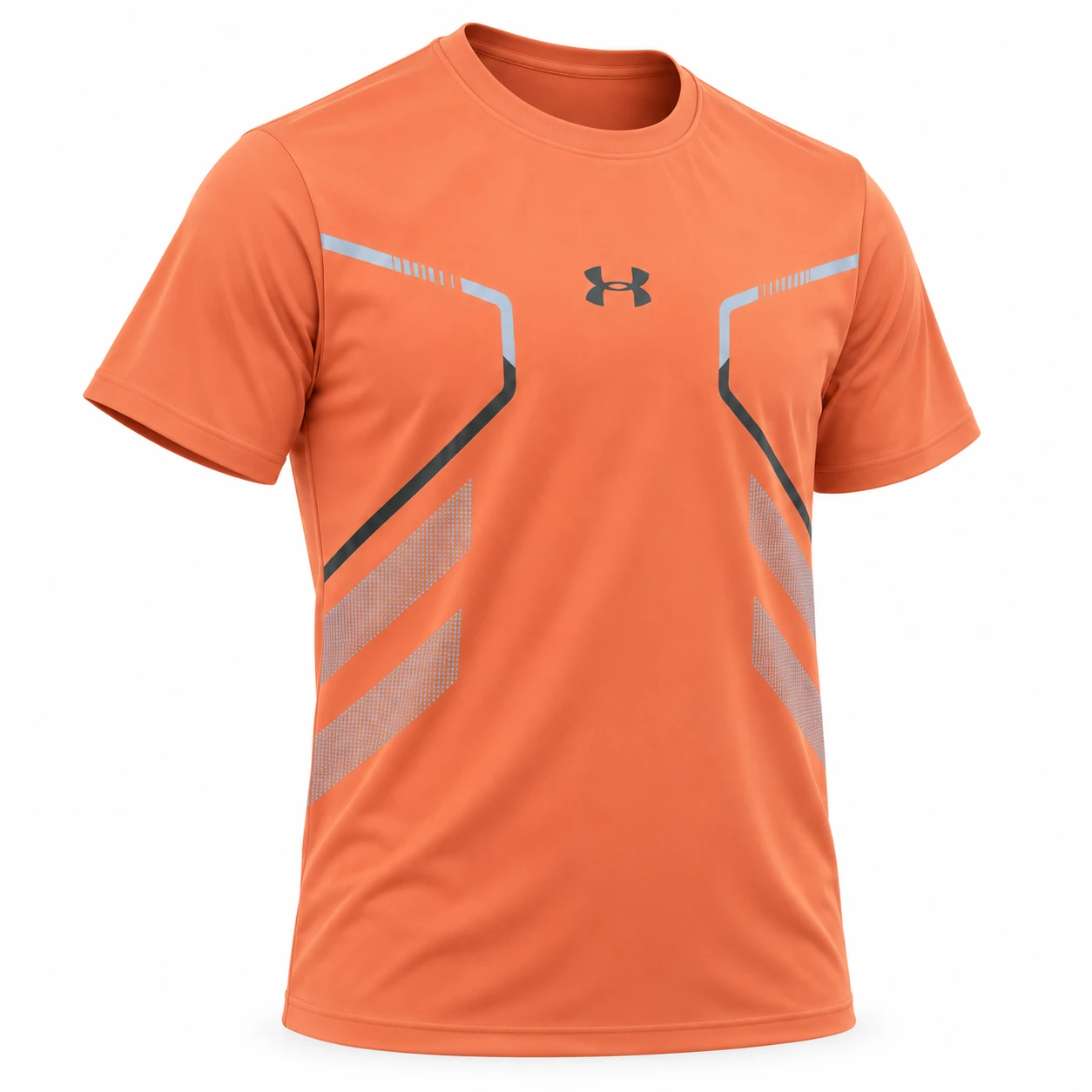 Under Armour Angular Graphic Training T-Shirt in Coral Orange – angled front view studio mockup