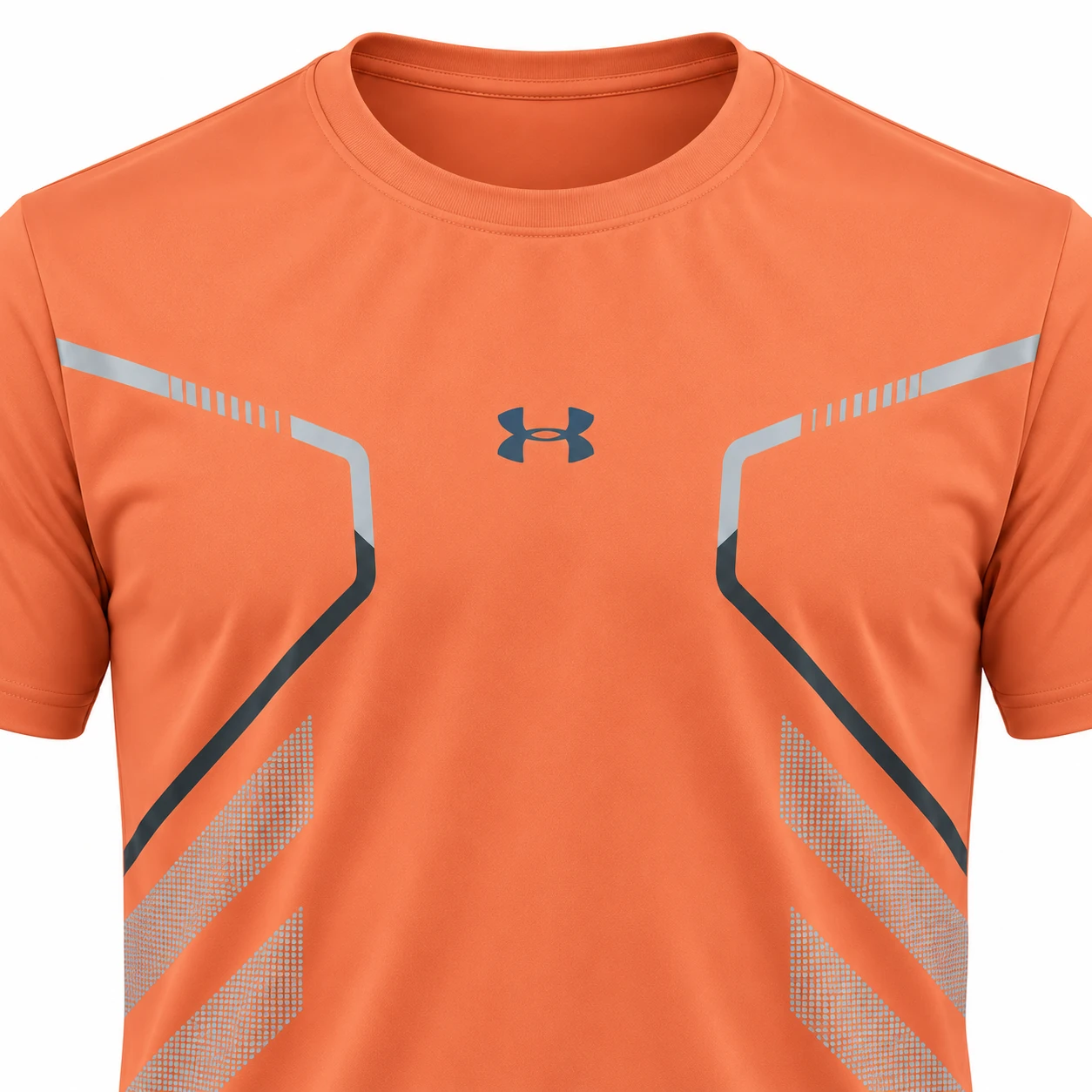 Under Armour Angular Graphic Training T-Shirt in Coral Orange – chest graphic close-up studio mockup