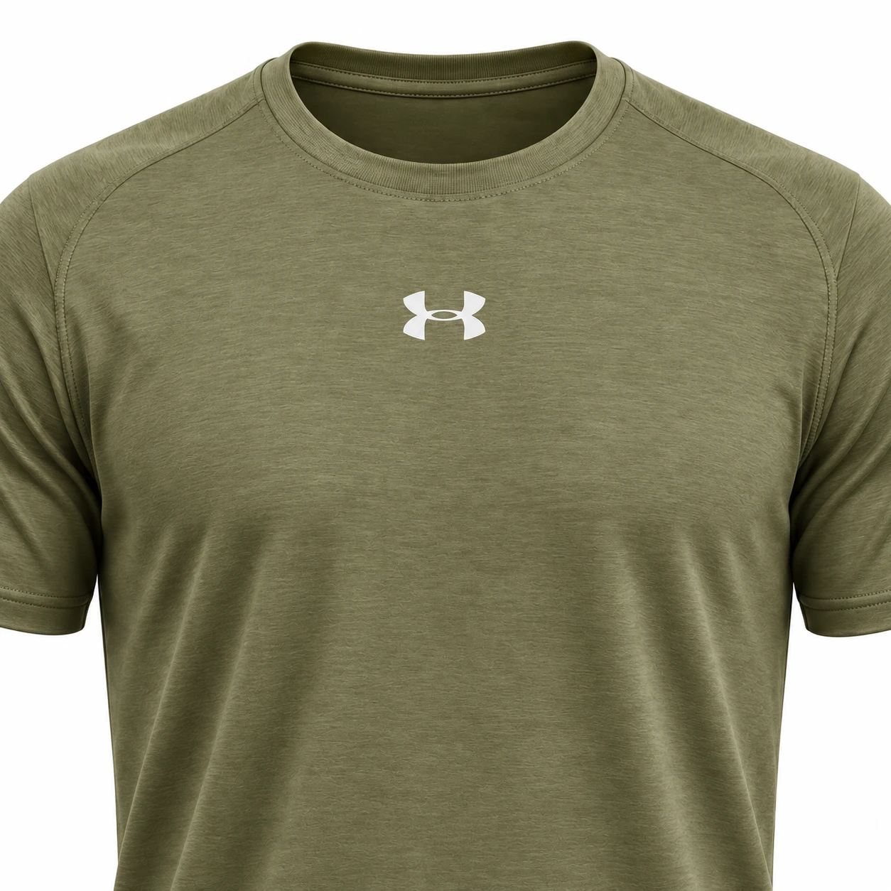 Under Armour Centre Logo Training T-Shirt — Olive Green — studio mockup — chest detail