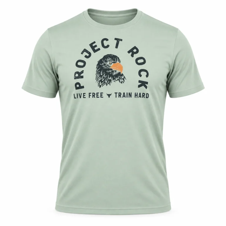 Under Armour Project Rock Eagle T-Shirt – Light Green — studio mockup — front view