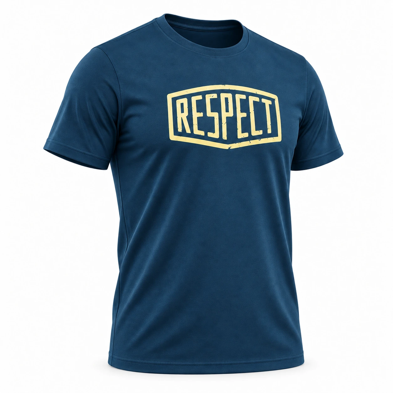 Under Armour Project Rock Respect T-Shirt – Blue — studio mockup — angled front