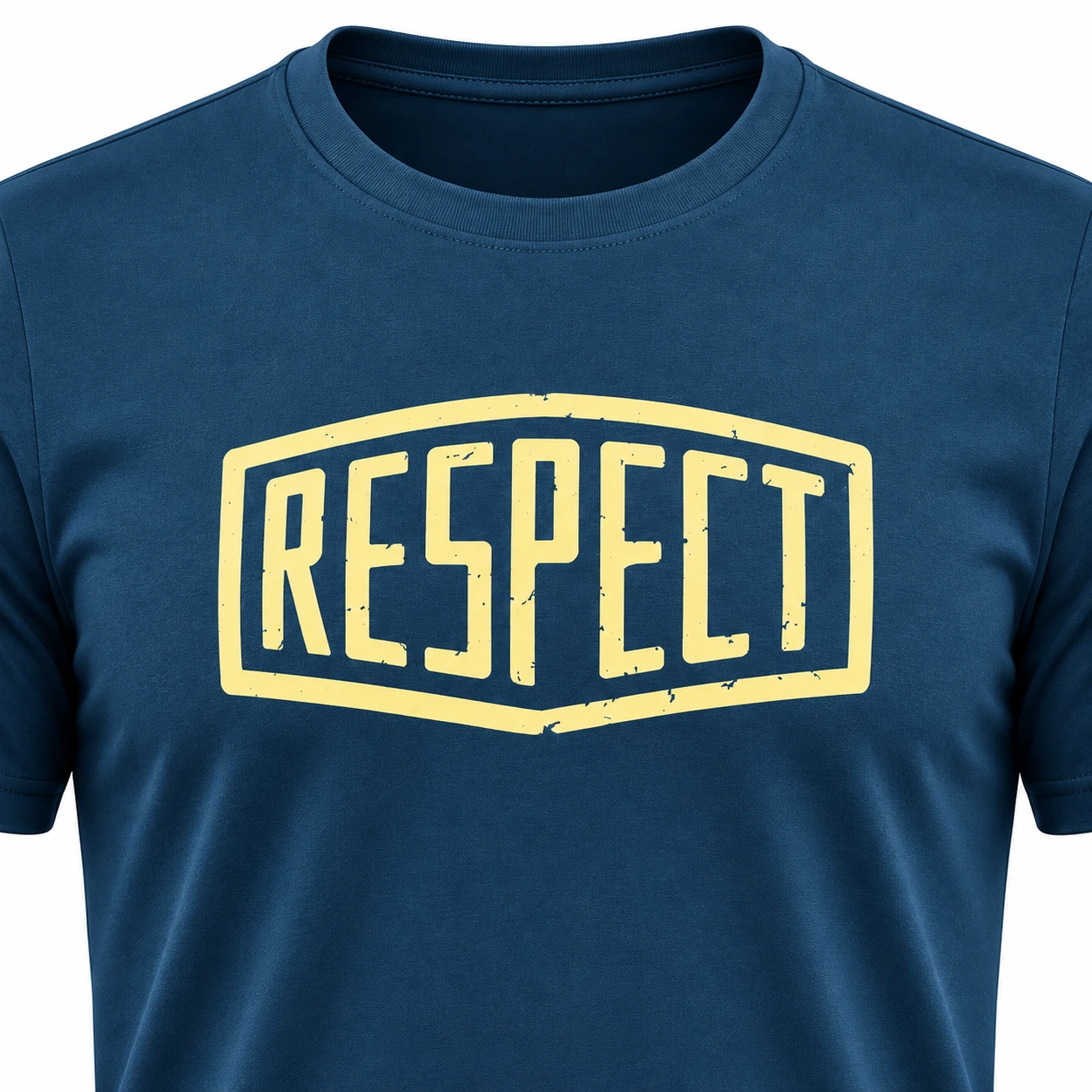 Under Armour Project Rock Respect T-Shirt – Blue — studio mockup — print close-up