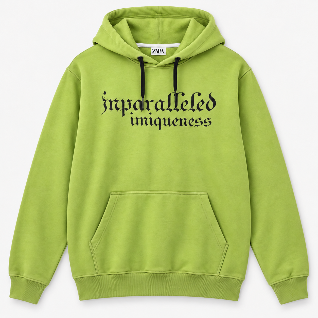 Zara Graphic Pullover Hoodie — Lime – Gothic Script, front view